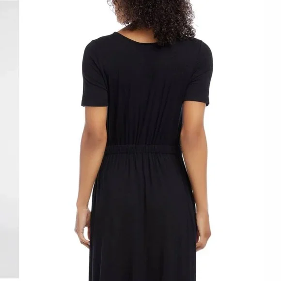 Karen Kane Black Cinched Waist & Swingy Midi Skirt Artisan Dress Size Small NWT - Picture 4 of 13